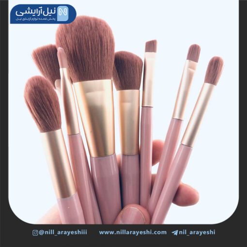 براش هشت تیکه کیف چرمی ( صورتی )