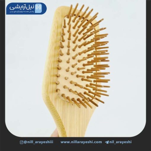برس مو چوبی بامبو مستطیلی کف کرمی سایز کوچک