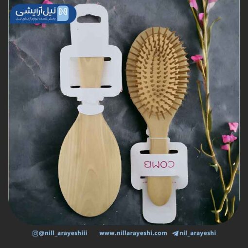 برس مو چوبی گرد کف کرمی سایز بزرگ