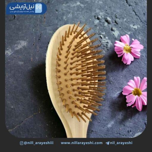 برس مو چوبی گرد کف کرمی سایز بزرگ