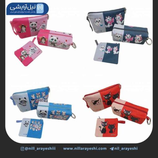 ست کیف آرایشی فانتزی مخملی سه تیکه