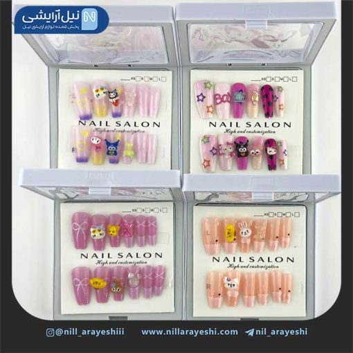 ناخن مصنوعی کودک به همراه چسب ژله ای جعبه شفاف
