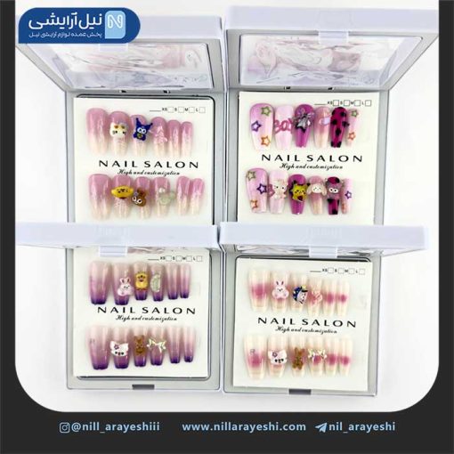 ناخن مصنوعی کودک به همراه چسب ژله ای جعبه شفاف