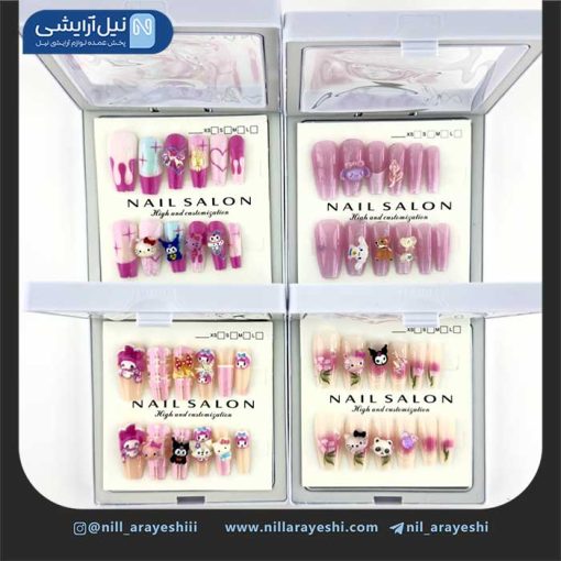 ناخن مصنوعی کودک به همراه چسب ژله ای جعبه شفاف