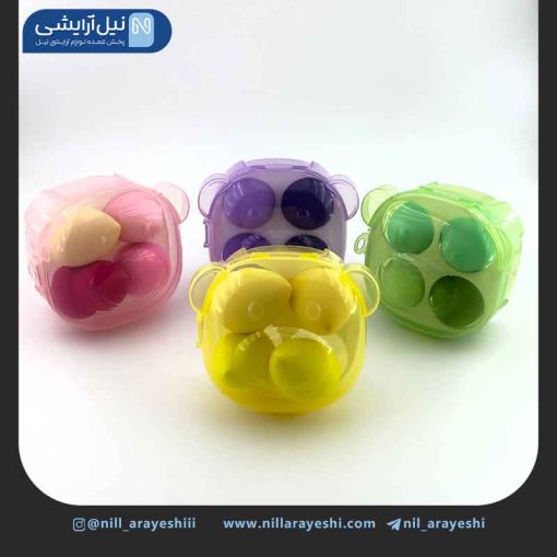 ست پد آرایشی تخم مرغی باکس دار خرسی چهار عددی