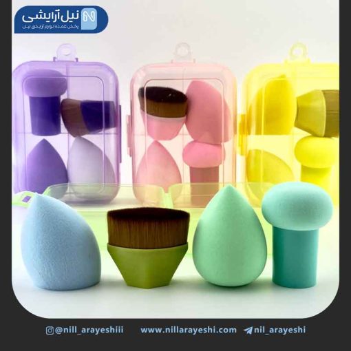 ست پد و براش آرایشی باکس دار مستطیلی رنگی چهار عددی