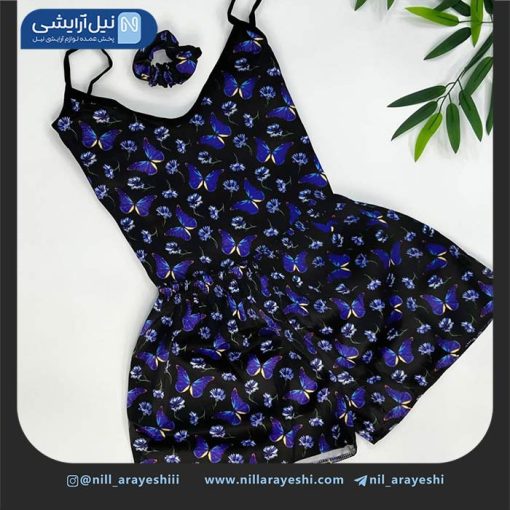 ست تاپ و شلوارک همراه اسکرانچی ساتن طرح دار النا