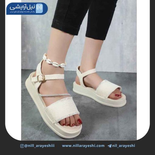 کفش صندل کنفی تک بندی نگینی