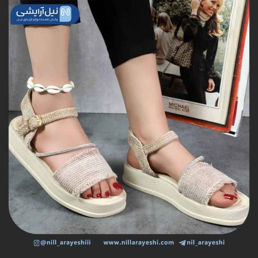 کفش صندل کنفی تک بندی نگینی