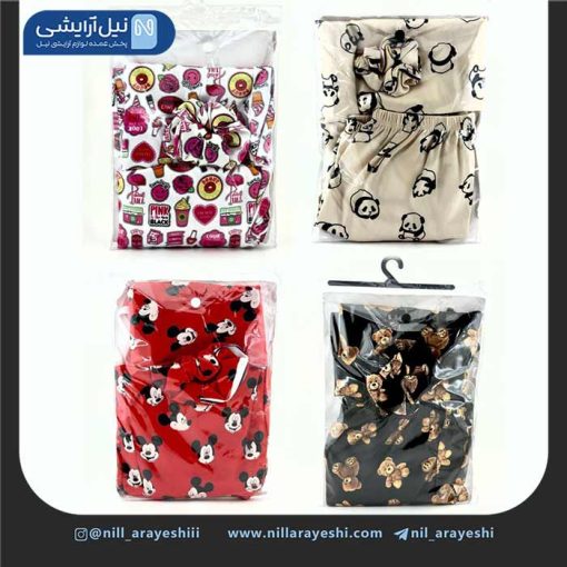 ست تاپ و شلوارک همراه اسکرانچی ساتن طرح دار النا