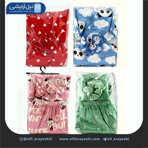 ست تاپ و شلوارک همراه اسکرانچی ساتن طرح دار النا