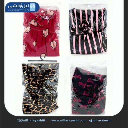 ست تاپ و شلوارک همراه اسکرانچی ساتن طرح دار النا