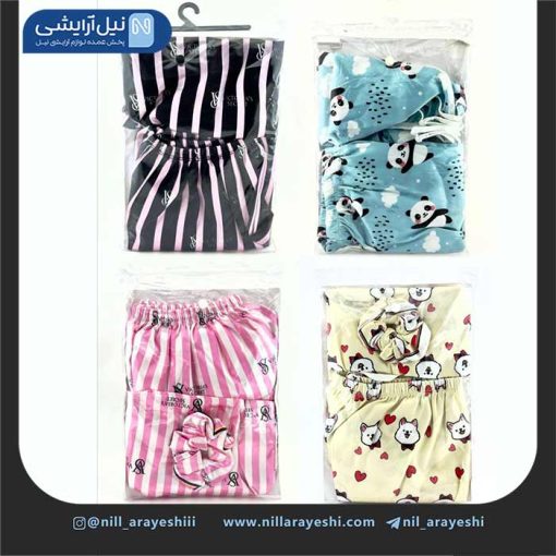 ست تاپ و شلوارک همراه اسکرانچی ساتن طرح دار النا