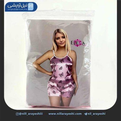 ست تاپ و شلوارک همراه اسکرانچی ساتن طرح دار النا